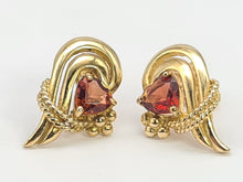 Load image into Gallery viewer, 0468: Vintage: 9ct Gold Heart-Cut Red Garnets Earrings- exquisite