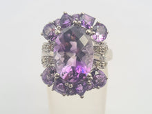 Cargar imagen en el visor de la galería, 0309: Vintage: Statement 9ct White Gold Lilac Amethysts Diamonds Cocktail Ring-
