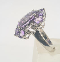 Cargar imagen en el visor de la galería, 0309: Vintage: Statement 9ct White Gold Lilac Amethysts Diamonds Cocktail Ring-