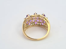 Load image into Gallery viewer, 6253 Vintage: 14ct Gold Amethysts, Peridots, Diamond's Cluster Cocktail Ring- Suffragette Colours