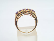 Load image into Gallery viewer, 6253 Vintage: 14ct Gold Amethysts, Peridots, Diamond's Cluster Cocktail Ring- Suffragette Colours