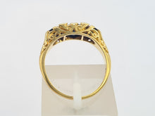 Load image into Gallery viewer, 6311 Vintage: 18ct Gold French Blue Sapphires Trilogy Diamonds Ring- Date-Mark 1973