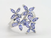 Cargar imagen en el visor de la galería, 0461: Vintage: 9ct White Gold Marquise Cut Tanzanites Floral Cocktail Ring-FAB