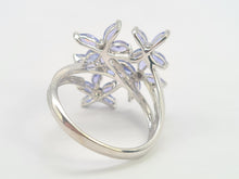 Cargar imagen en el visor de la galería, 0461: Vintage: 9ct White Gold Marquise Cut Tanzanites Floral Cocktail Ring-FAB