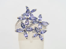 Cargar imagen en el visor de la galería, 0461: Vintage: 9ct White Gold Marquise Cut Tanzanites Floral Cocktail Ring-FAB