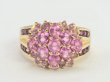 Load image into Gallery viewer, 6240 Vintage: 9ct Gold Pink Sapphires Topaz Cocktail Ring