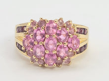 Load image into Gallery viewer, 6240 Vintage: 9ct Gold Pink Sapphires Topaz Cocktail Ring