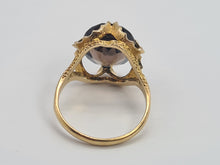 Cargar imagen en el visor de la galería, 0498: Vintage: 9ct Gold Large Cognac Quartz Ring- Date Mark 1972