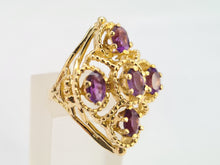 Load image into Gallery viewer, 6294 Vintage: 14ct Gold Purple Amethysts Openwork Geometric Set Cocktail Ring