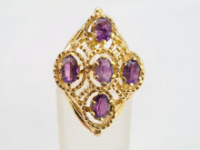 Load image into Gallery viewer, 6294 Vintage: 14ct Gold Purple Amethysts Openwork Geometric Set Cocktail Ring