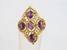 Load image into Gallery viewer, 6294 Vintage: 14ct Gold Purple Amethysts Openwork Geometric Set Cocktail Ring