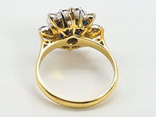 Load image into Gallery viewer, 6234 Vintage: 18ct Gold 8 Blue Sapphires 9 Round Cut Diamonds Flower Head Ring- From 1975