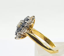 Load image into Gallery viewer, 6234 Vintage: 18ct Gold 8 Blue Sapphires 9 Round Cut Diamonds Flower Head Ring- From 1975