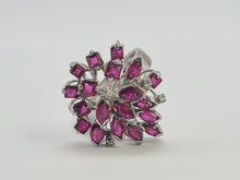 Load image into Gallery viewer, 6143: Vintage: 18ct White Gold Rubies Diamonds "Snowflake" Cluster Ring