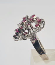 Load image into Gallery viewer, 6143: Vintage: 18ct White Gold Rubies Diamonds "Snowflake" Cluster Ring
