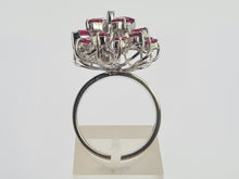 Load image into Gallery viewer, 6143: Vintage: 18ct White Gold Rubies Diamonds "Snowflake" Cluster Ring