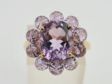 Cargar imagen en el visor de la galería, 0435: Vintage 9ct Gold 11 Lilac Amethysts Flower Head Ring-