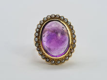 Load image into Gallery viewer, 6395: Vintage: 18ct Gold "Carbuncle" Lilac Amethysts 28 Seed Pearls Ring