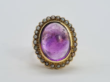 Cargar imagen en el visor de la galería, 0414: Vintage: 18ct Gold "Carbuncle" Lilac Amethysts 28 Seed Pearls Ring