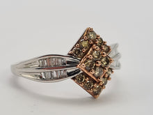 Load image into Gallery viewer, 6316: Vintage: 9ct Mixed Gold Champagne & White Diamonds Ring- 38 natural, sparkling diamonds