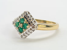 Load image into Gallery viewer, 6278 Vintage: 9ct Gold Emeralds Diamonds Art Deco Style Ring