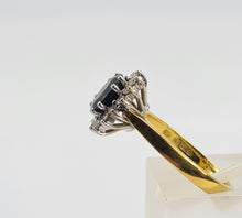 Load image into Gallery viewer, 6205 Vintage: 18ct Gold French Blue Sapphire 14 Diamonds Cluster Ring- From 1990