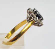 Load image into Gallery viewer, 6205 Vintage: 18ct Gold French Blue Sapphire 14 Diamonds Cluster Ring- From 1990