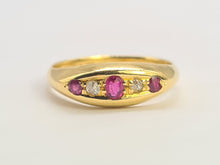 Cargar imagen en el visor de la galería, 0753: intage: 18ct Gold Rubies Diamonds Stacker/Dress Ring- Date Mark -1967