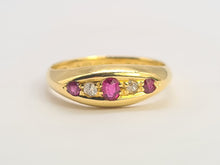 Cargar imagen en el visor de la galería, 0753: intage: 18ct Gold Rubies Diamonds Stacker/Dress Ring- Date Mark -1967