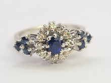 Cargar imagen en el visor de la galería, 0655: Vintage: 18ct White Gold French Blue Sapphires Diamonds Art Deco Style Ring- Date Mark 1975