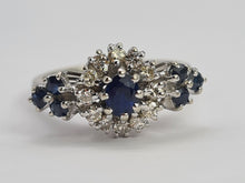 Cargar imagen en el visor de la galería, 0655: Vintage: 18ct White Gold French Blue Sapphires Diamonds Art Deco Style Ring- Date Mark 1975