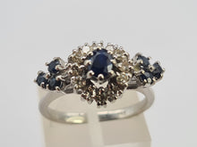 Cargar imagen en el visor de la galería, 0655: Vintage: 18ct White Gold French Blue Sapphires Diamonds Art Deco Style Ring- Date Mark 1975