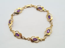 Load image into Gallery viewer, 0749: Vintage: Heavy 9ct Gold 7 Purple Amethysts Link Bracelet (20cm) - splendid