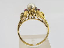 Load image into Gallery viewer, 6136 Vintage: Rare: 18ct Gold Cultured Pearl Rubies Cocktail Ring