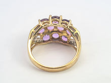 Cargar imagen en el visor de la galería, 0698: Vintage: 9ct Gold Purple Amethysts 14 Diamonds Cocktail Ring