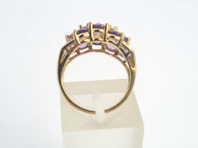 Cargar imagen en el visor de la galería, 0698: Vintage: 9ct Gold Purple Amethysts 14 Diamonds Cocktail Ring