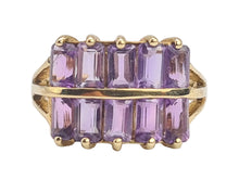 Load image into Gallery viewer, 0358: Vintage: Rare 9ct Gold 10 Emerald Cut Amethysts Cocktail Ring