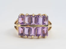 Cargar imagen en el visor de la galería, 0358: Vintage: Rare 9ct Gold 10 Emerald Cut Amethysts Cocktail Ring - statement, nice weight