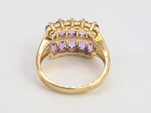 Cargar imagen en el visor de la galería, 0358: Vintage: Rare 9ct Gold 10 Emerald Cut Amethysts Cocktail Ring - statement, nice weight