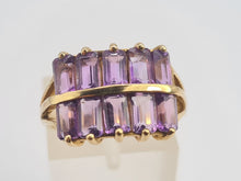 Cargar imagen en el visor de la galería, 0358: Vintage: Rare 9ct Gold 10 Emerald Cut Amethysts Cocktail Ring - statement, nice weight