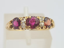 Cargar imagen en el visor de la galería, 0567: Vintage & Old 18ct Gold Rubies Diamonds Ring- splendid