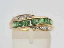 Load image into Gallery viewer, 6238 Vintage: 9ct Gold Green Diopsides Diamonds Dress/Stacker Ring