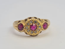 Cargar imagen en el visor de la galería, 0668: Antique: 18ct Gold Rubies Diamonds Dress Ring- Date- Mark 1911