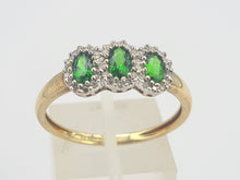 Load image into Gallery viewer, 6296 Vintage: 9ct Gold Green Diopsides 38 Natural Diamonds Ring-