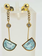 Load image into Gallery viewer, 0717: Vintage: 18ct Gold Azure Blue Topaz Diamonds Stud Drop Earrings- exquisite