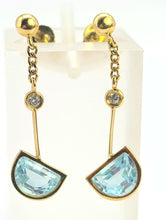 Load image into Gallery viewer, 0717: Vintage: 18ct Gold Azure Blue Topaz Diamonds Stud Drop Earrings- exquisite