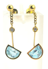 Load image into Gallery viewer, 0717: Vintage: 18ct Gold Azure Blue Topaz Diamonds Stud Drop Earrings- exquisite