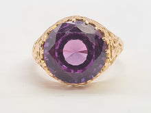 Cargar imagen en el visor de la galería, 0487:Vintage: 9ct Gold Round Cut Large Amethyst Statement Ring- fabulous round cut stone