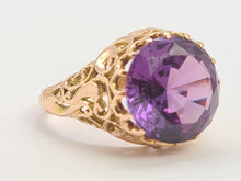Cargar imagen en el visor de la galería, 0487:Vintage: 9ct Gold Round Cut Large Amethyst Statement Ring- fabulous round cut stone