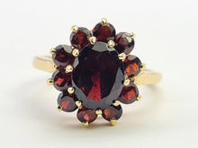Load image into Gallery viewer, 6298 Vintage: 9ct Gold 11 Rich Red Garnets Cluster Ring- From 1968